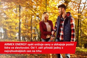 Náhledový obrázek k článku ARMEX ENERGY o snížení cen elektřiny a plynu, Mladý pár se prochází podzimním lesem – symbol klidu a pohody.
