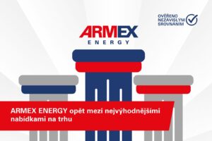 Grafické znázornění s logem ARMEX ENERGY informující, že společnost patří opět mezi jednu z nejvýhodnějších nabídek na trhu.