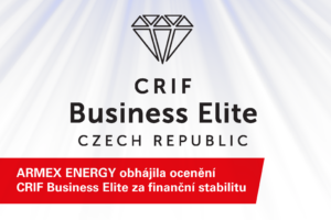 Grafika s logem CRIF Business Elite informující, že ARMEX ENERGY obhájila certifikát za finanční stabilitu.