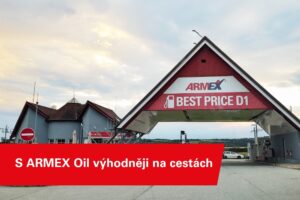 Čerpací stanice ARMEX Oil s označením Best Price D1 jako ilustrace výhodné nabídky sesterské firmy ARMEX Oil pro motoristy.